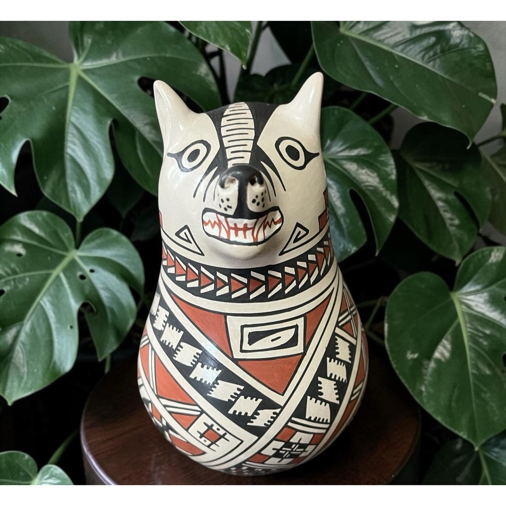 Mata Ortiz Pottery Large Coyote Dog Effigy Growling Lourdes Villalba Paquime Art